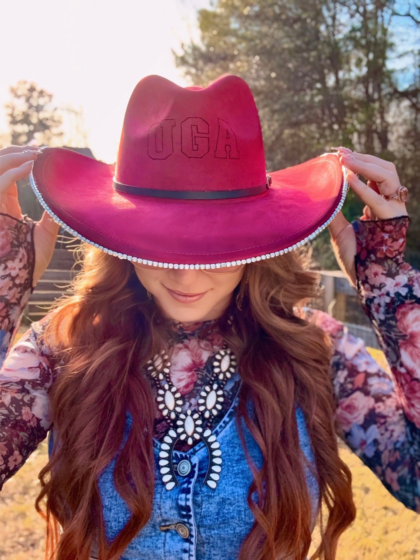 Rhinestone with fabric tear drop cowgirl hat