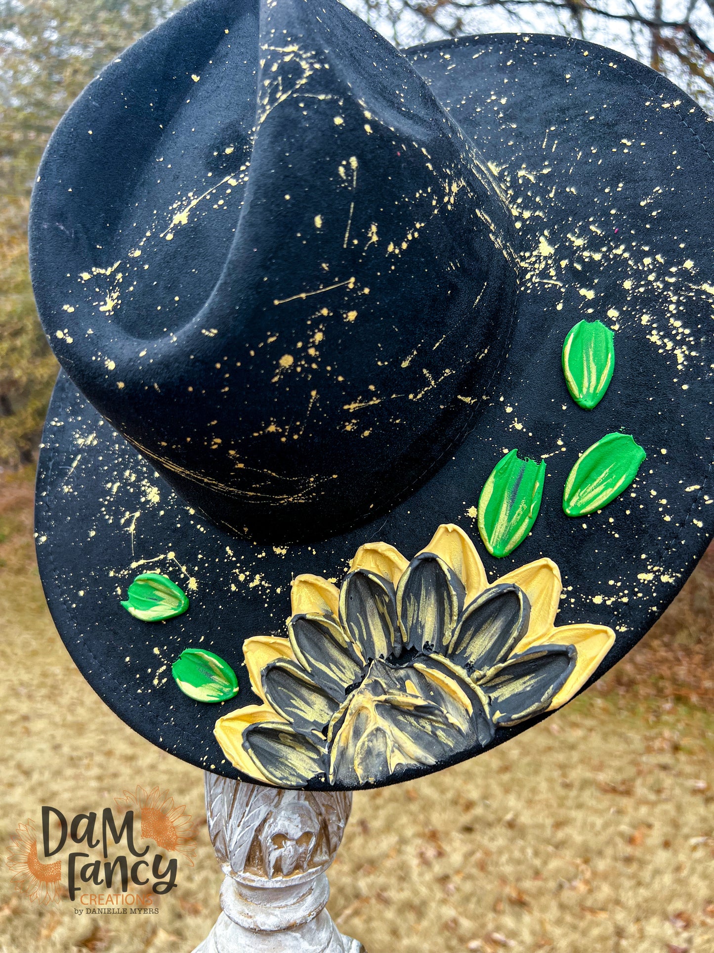 Gold and Black Single Flower Wide Brim Hat