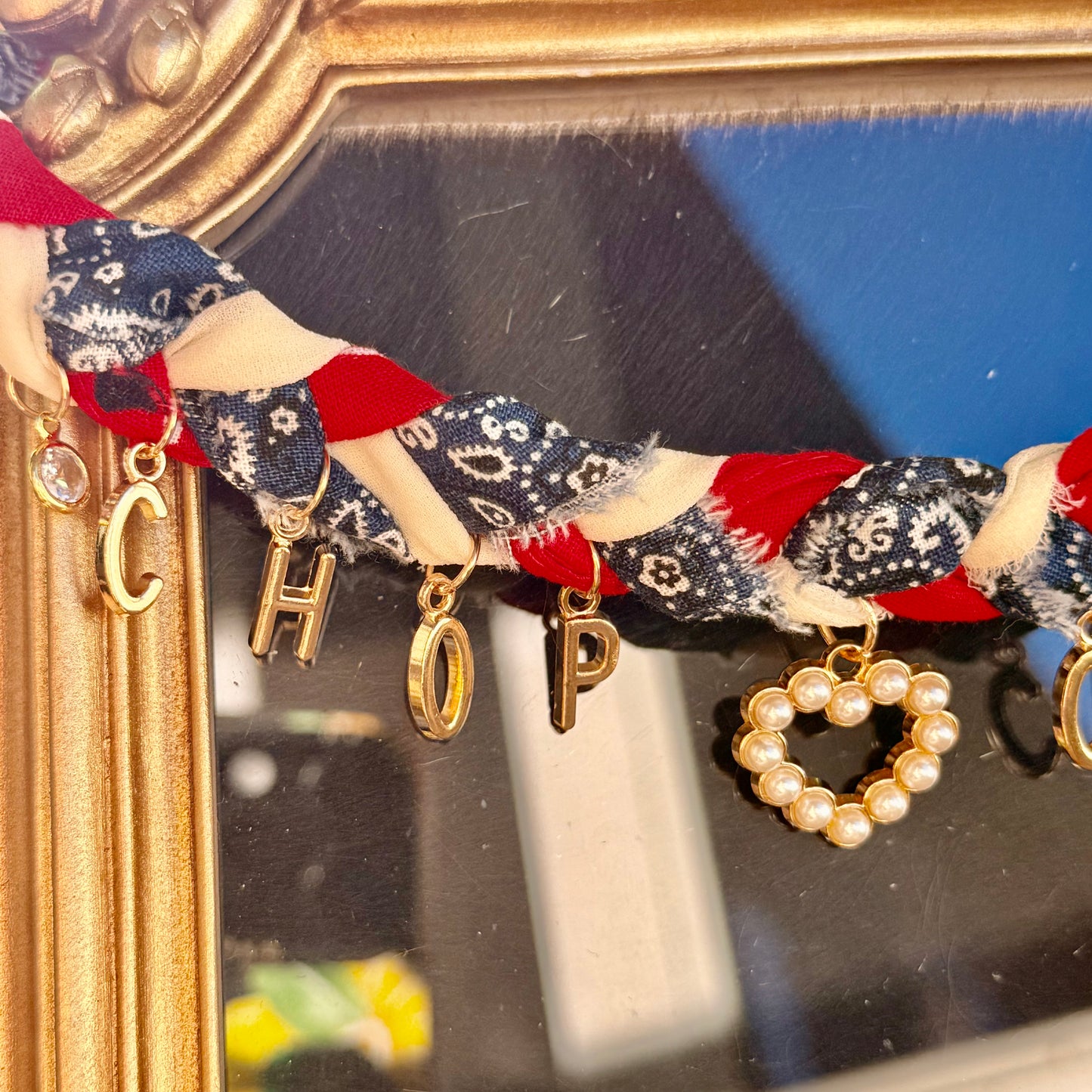 Braided Chop Chop Bandana Necklace with  pearl heart