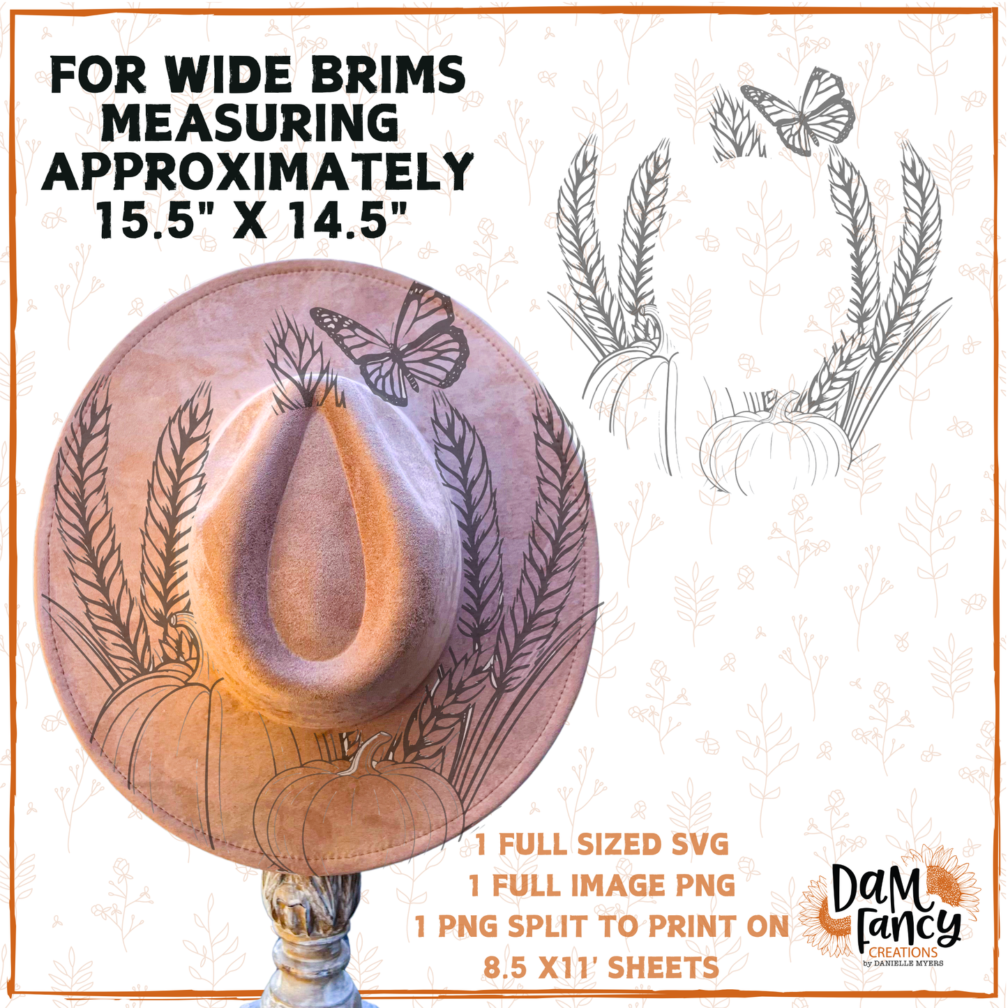 Wheat and Butterflies Wide Brim Hat template
