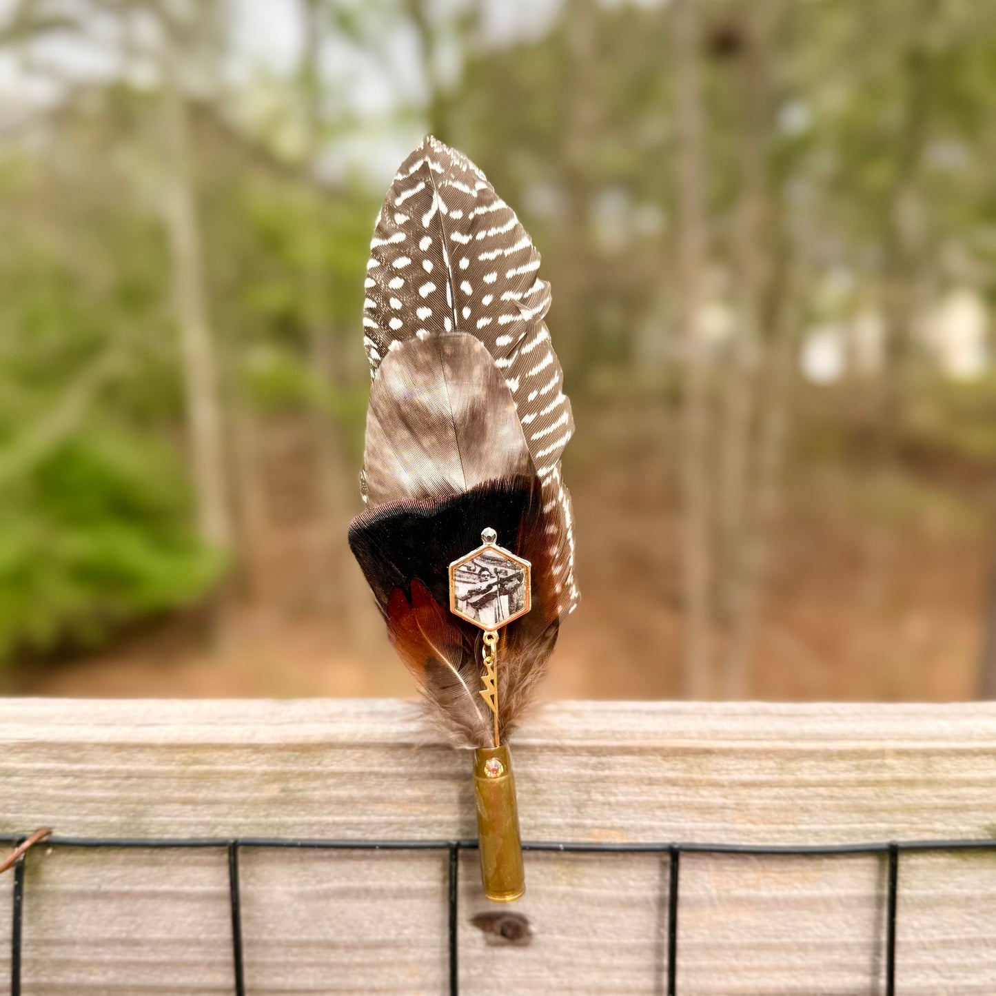 Turkey Feather Casing Clip WITH Cash Hat Pin
