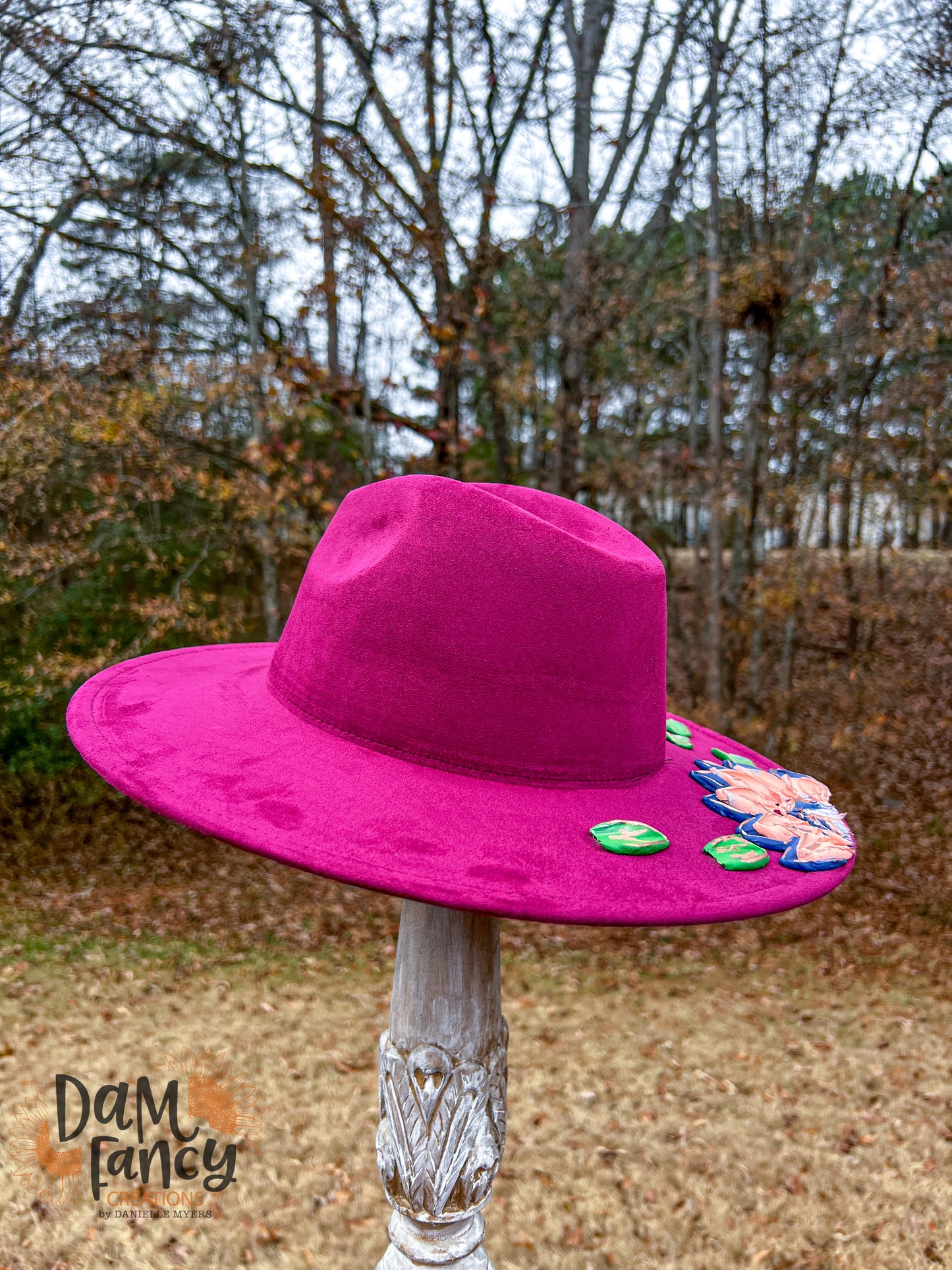 Plum Hat Single Flower Wide Brim Hat