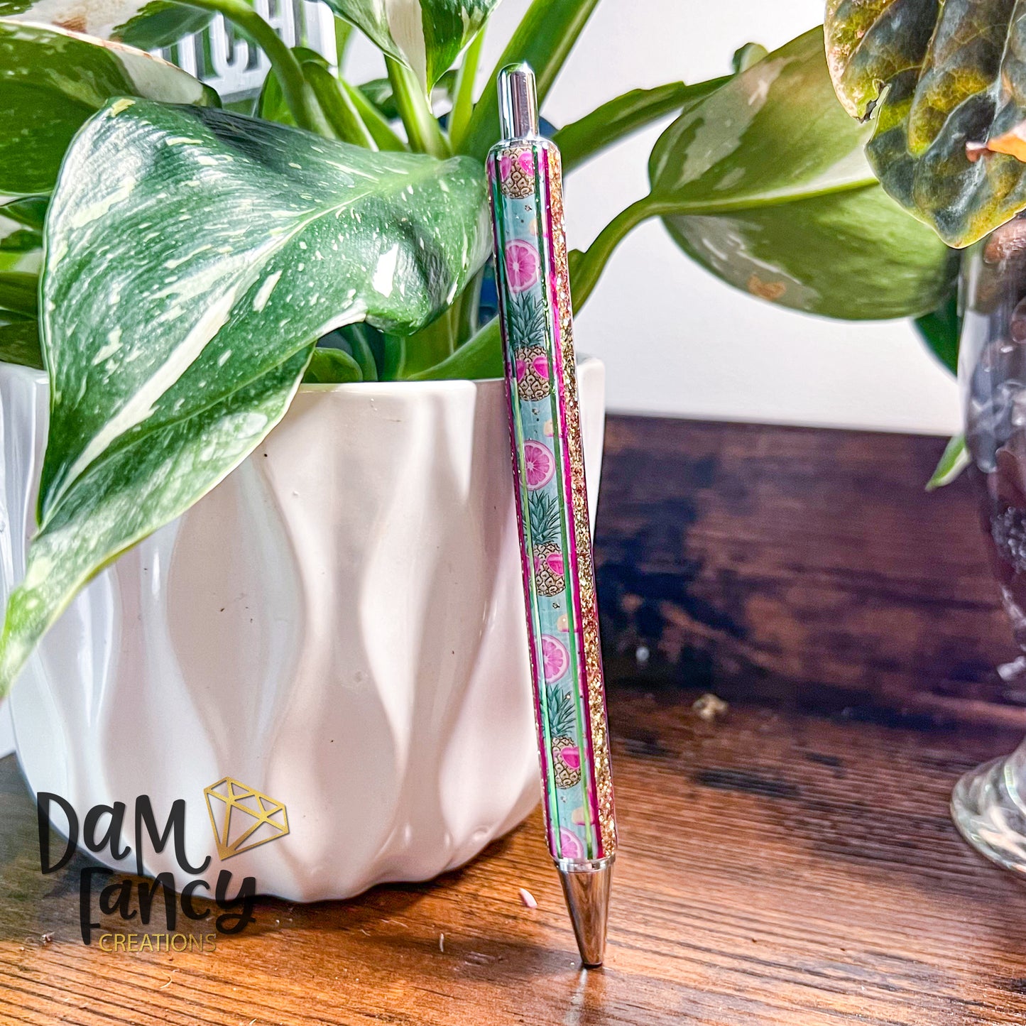 Striped Pineapple party pen with gold glitter