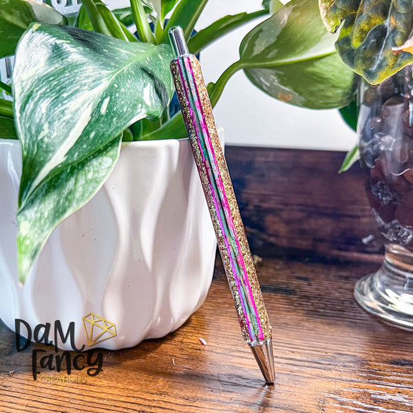 Striped Pineapple party pen with gold glitter