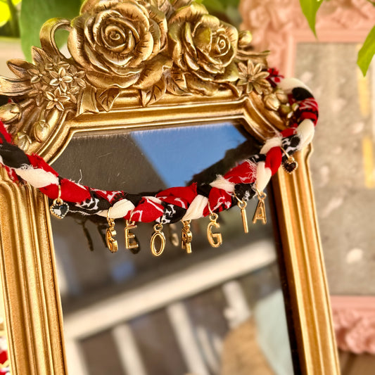 Braided GEORGIA Bandana Necklace with black hearts