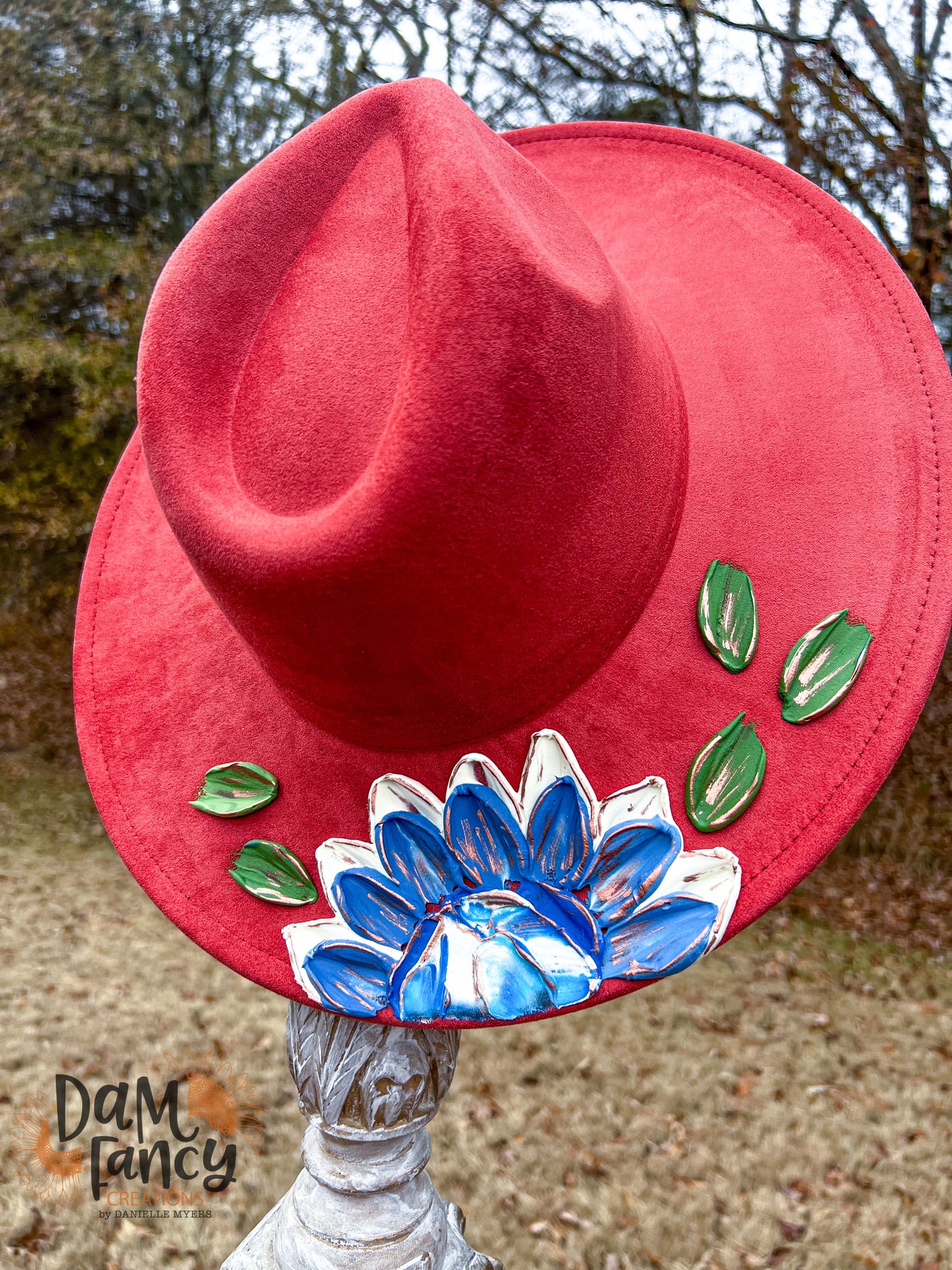 Rust Hat Single Flower Wide Brim Hat