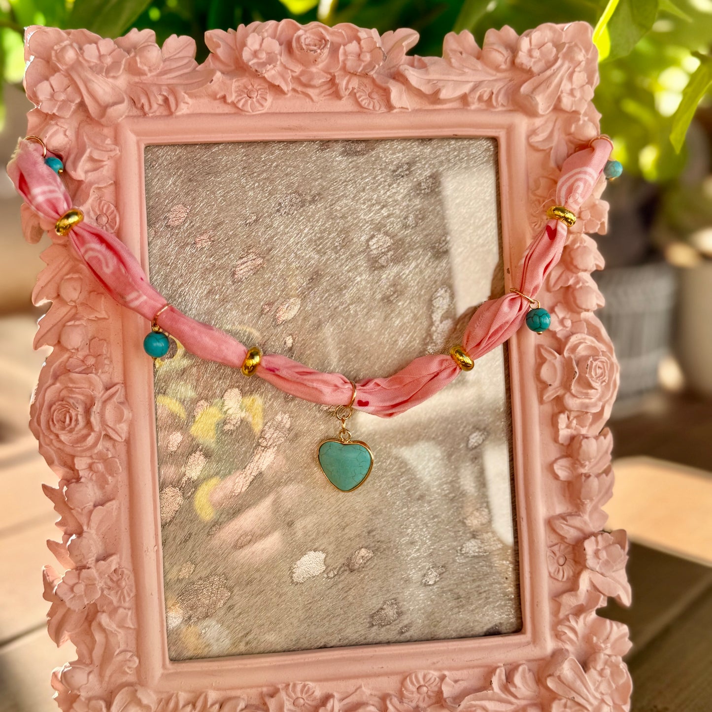 Knotted Pink and Turquoise Bandana Necklace