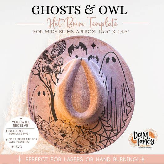 Ghosts and owl Wide Brim Hat template