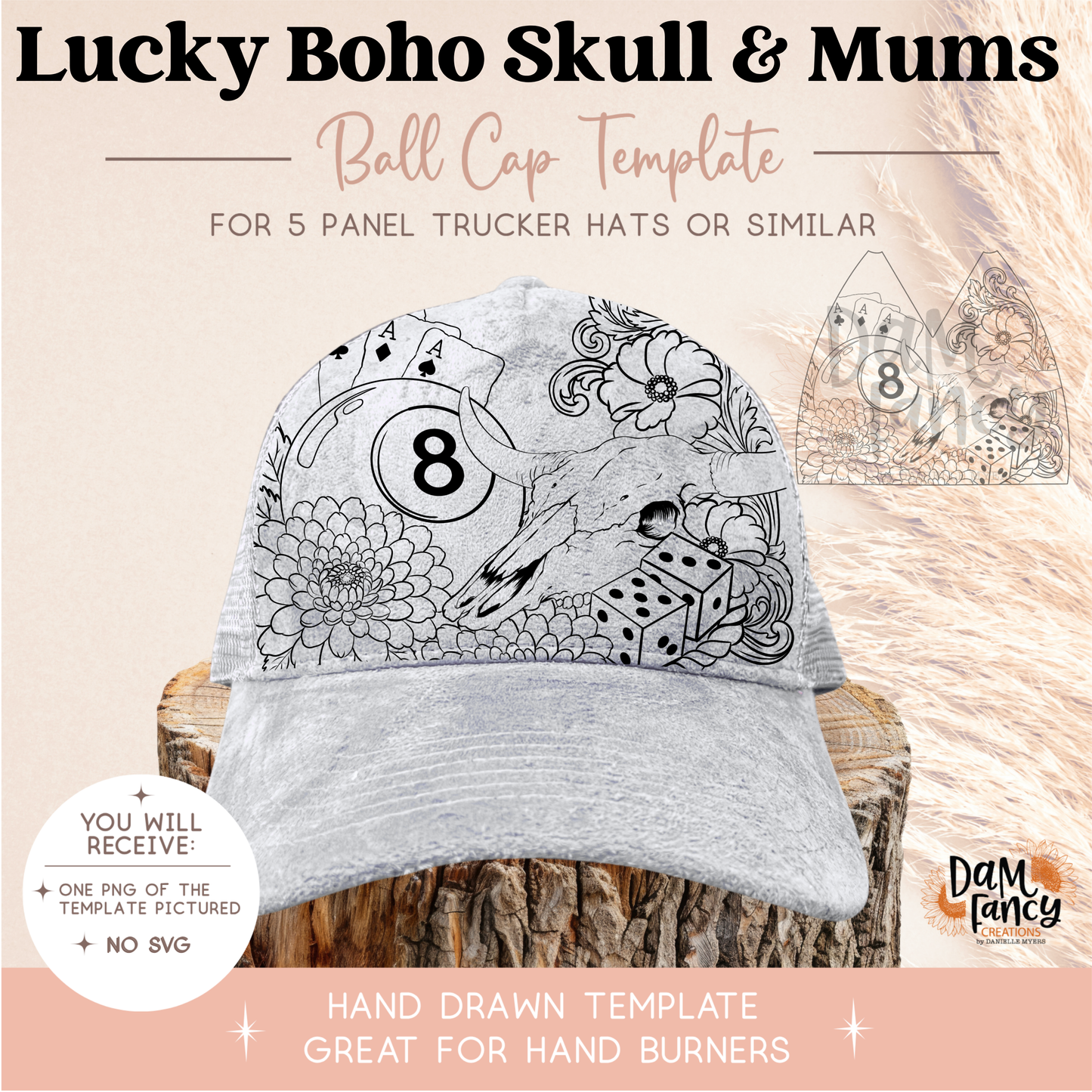Lucky Boho Skull & Mums Trucker Hat Template