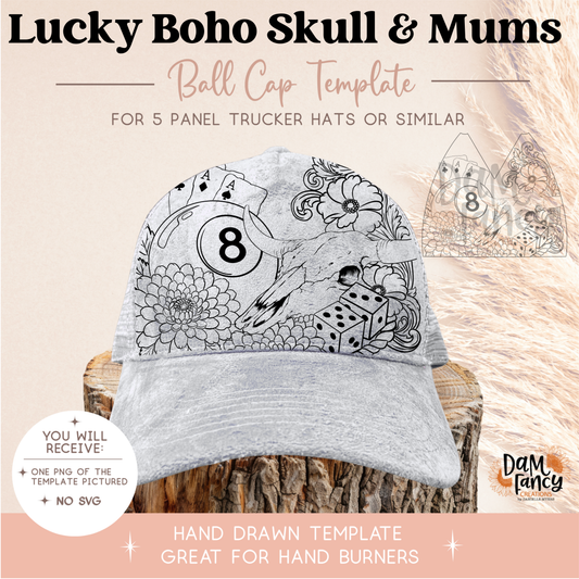 Lucky Boho Skull & Mums Trucker Hat Template