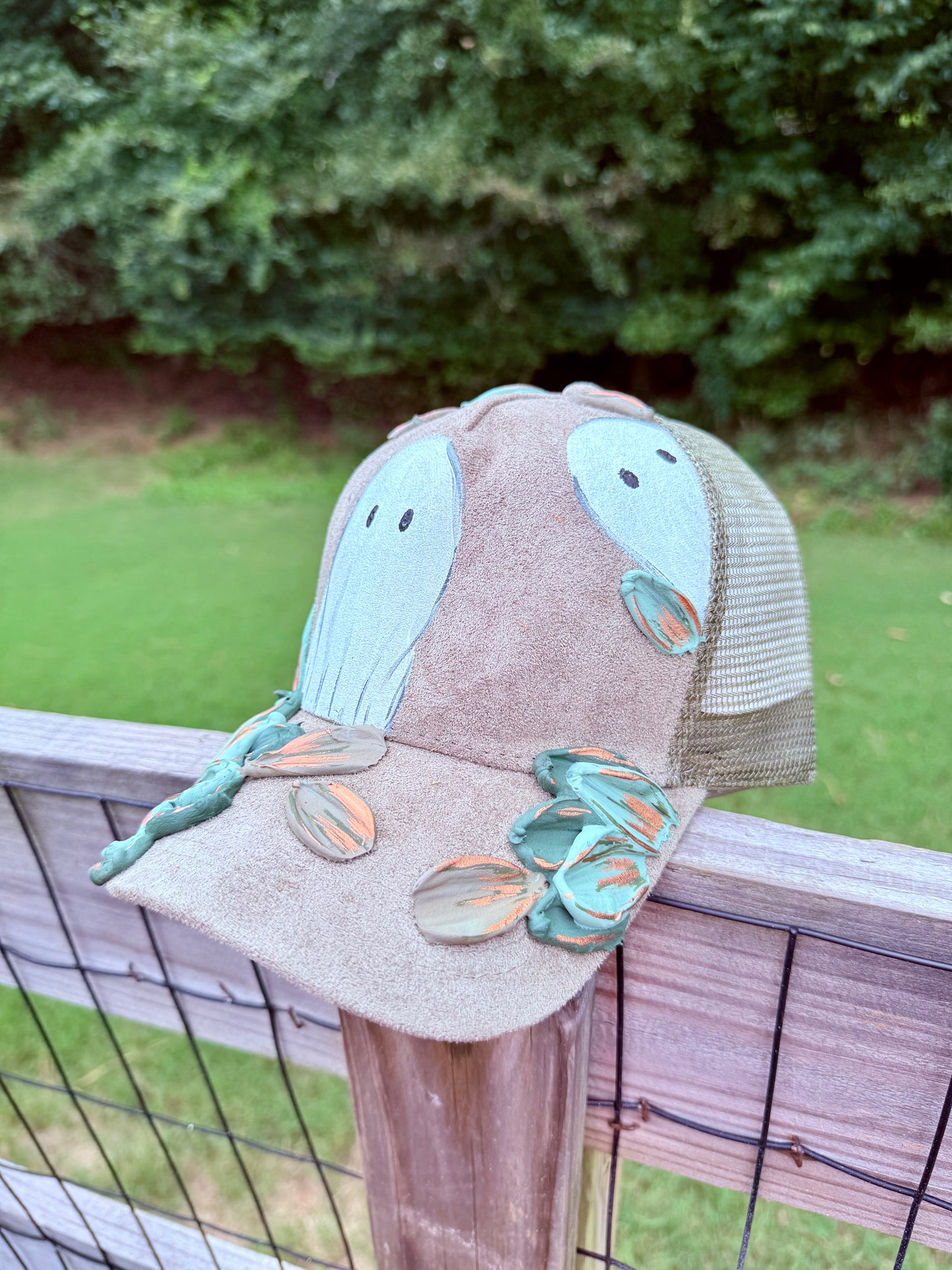 Olive 3D ghost trucker hat