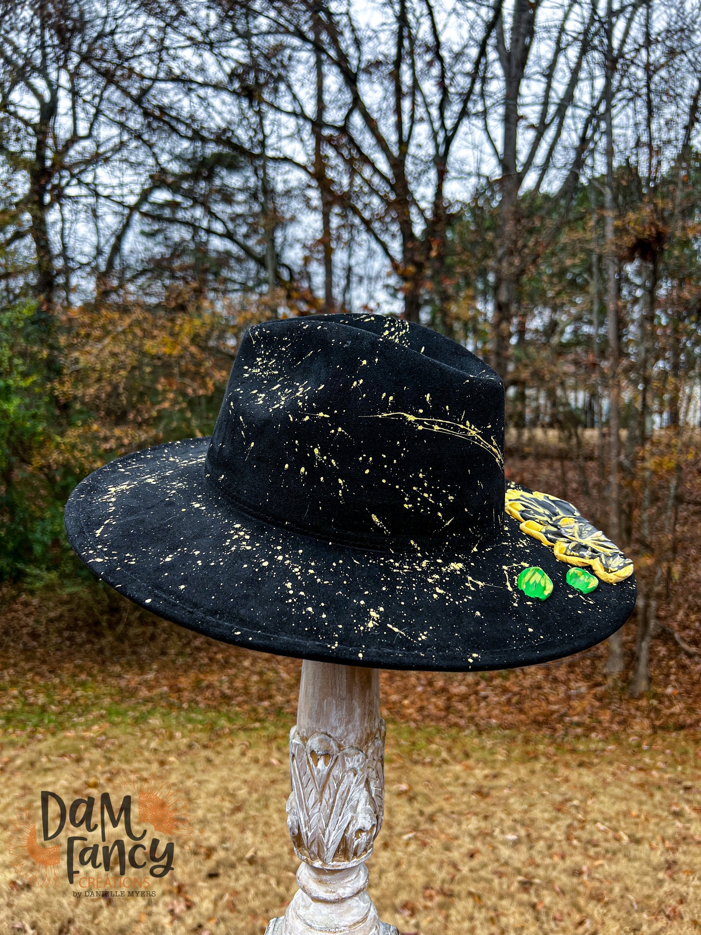 Gold and Black Single Flower Wide Brim Hat