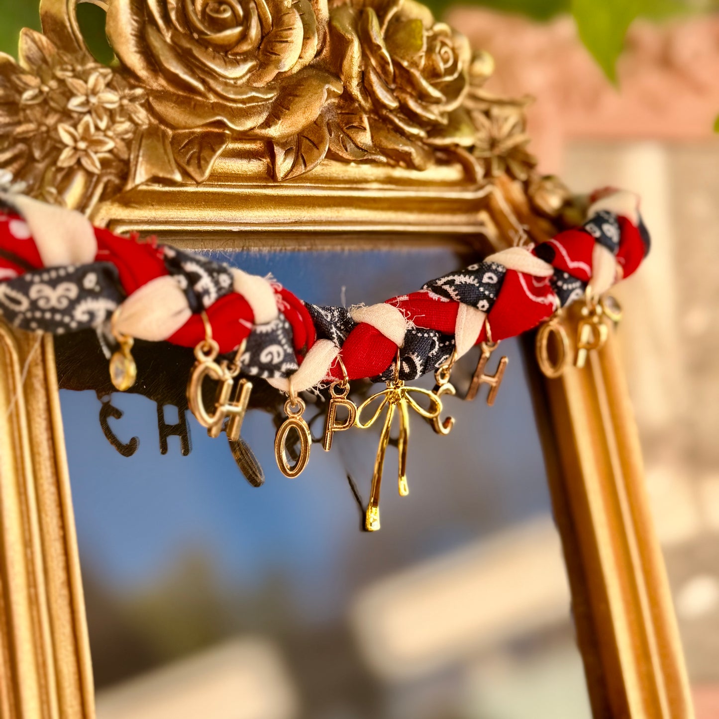 Braided Chop Chop Bandana Necklace with gold bow