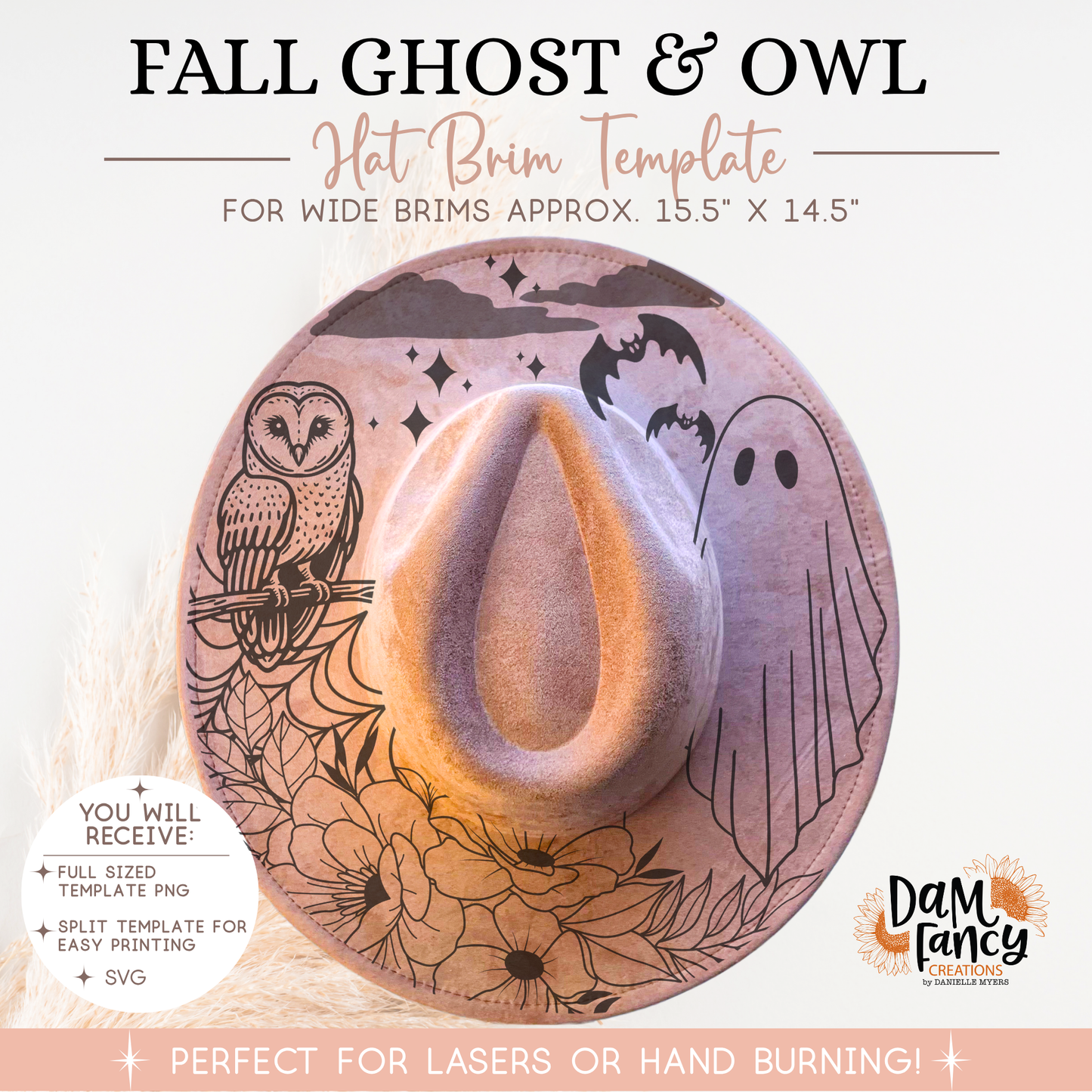 Floral Ghost and owl Wide Brim Hat template
