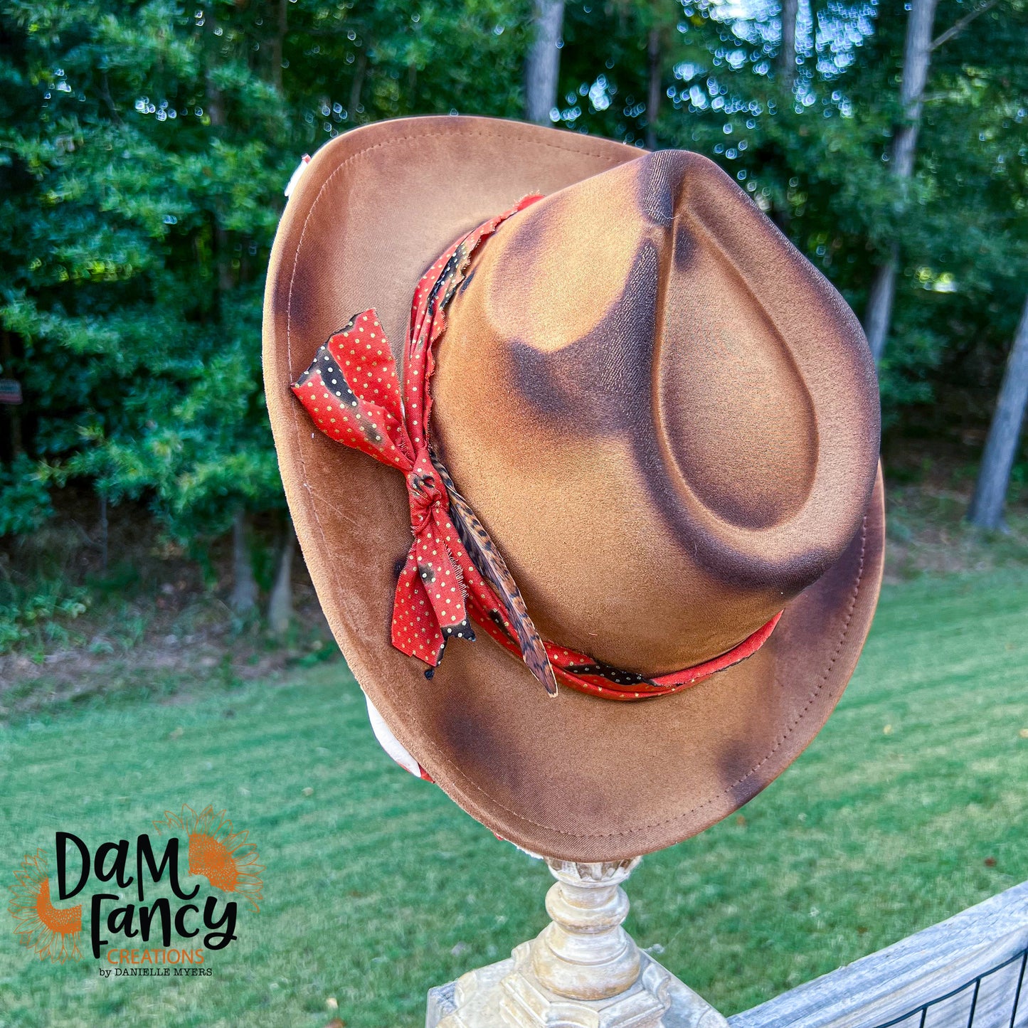 Neutral 3D Flower Cowboy Hat- Orange Band