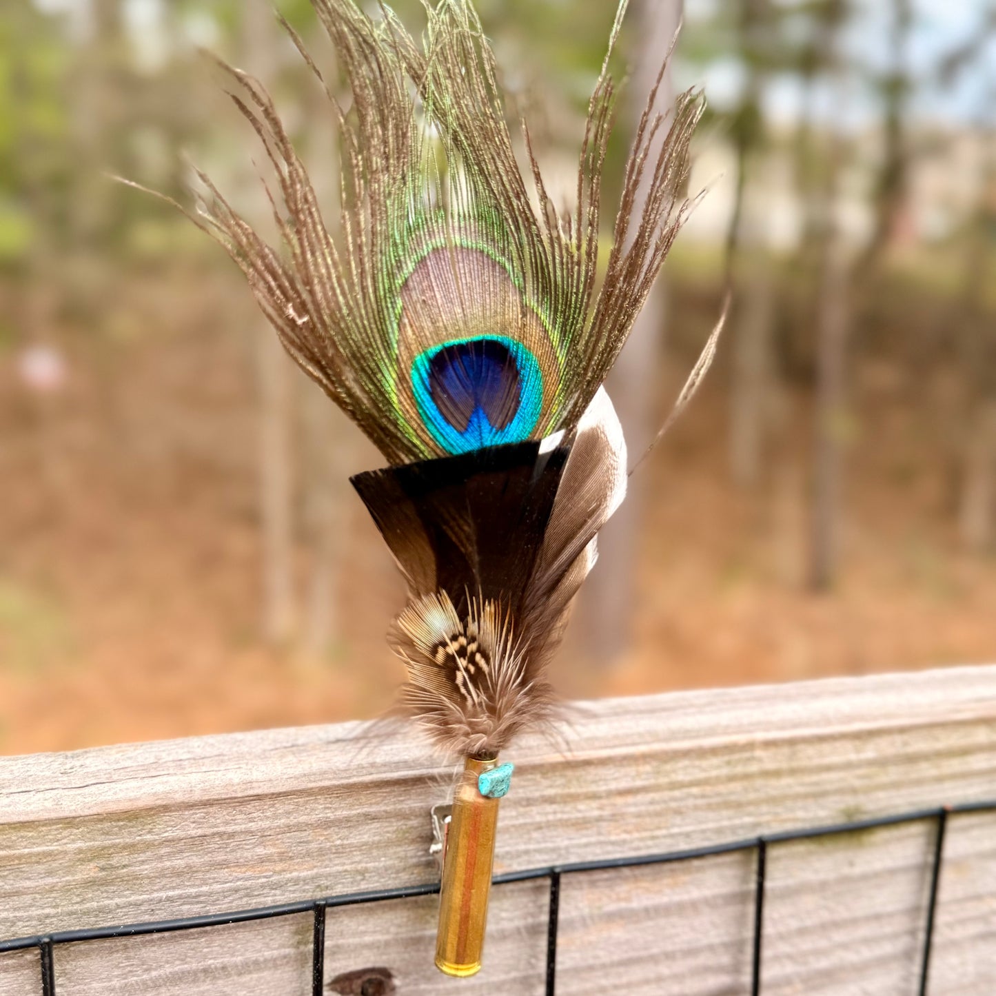 Peacock Feather Casing Clip with Turquoise
