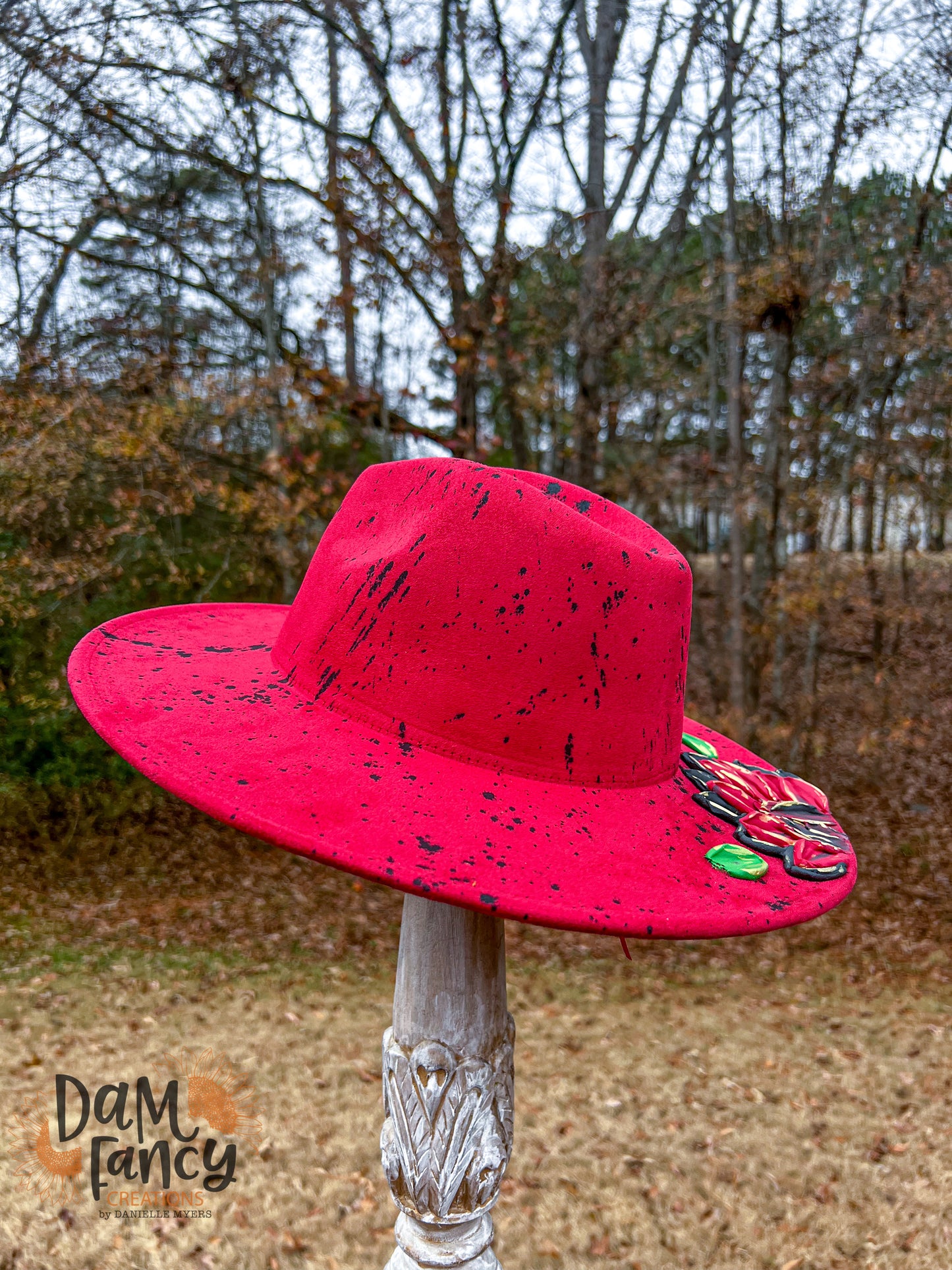Red Hat Single Flower Wide Brim Hat