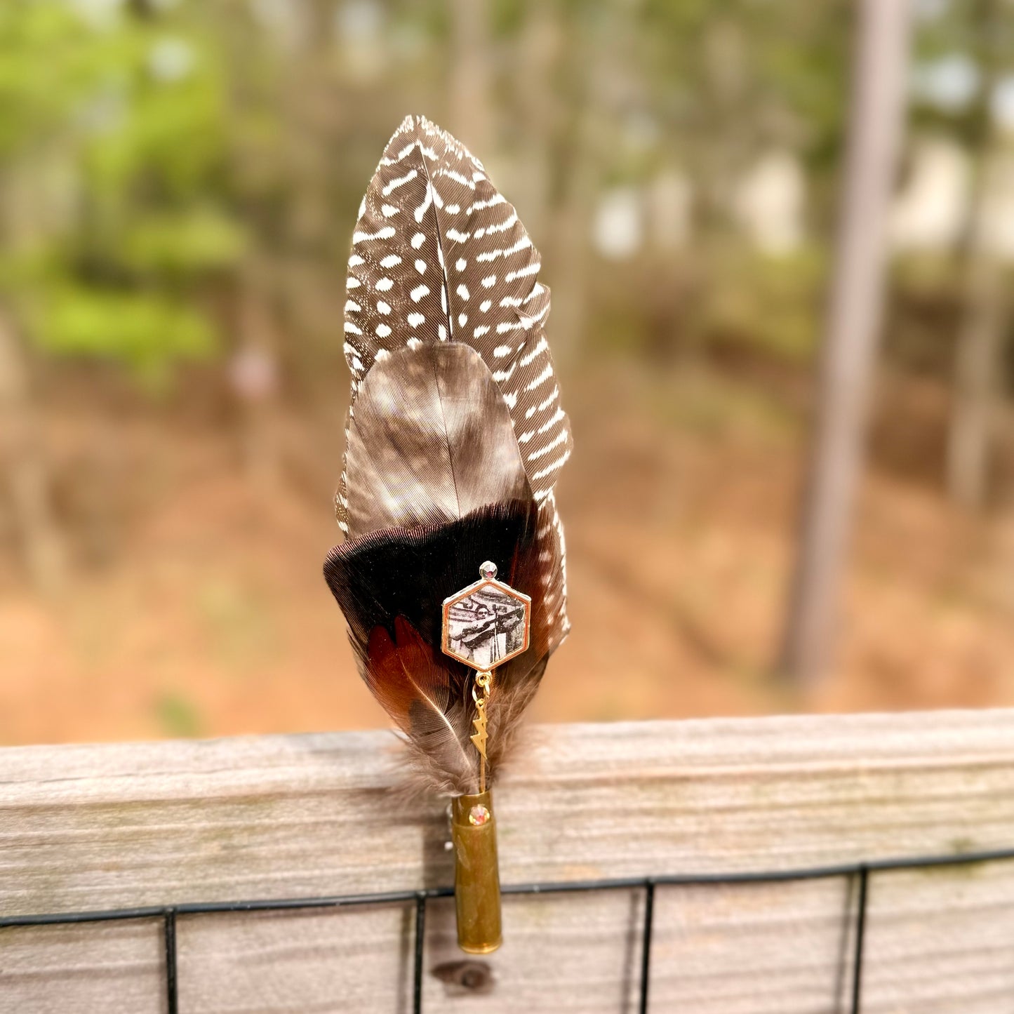 Turkey Feather Casing Clip WITH Cash Hat Pin