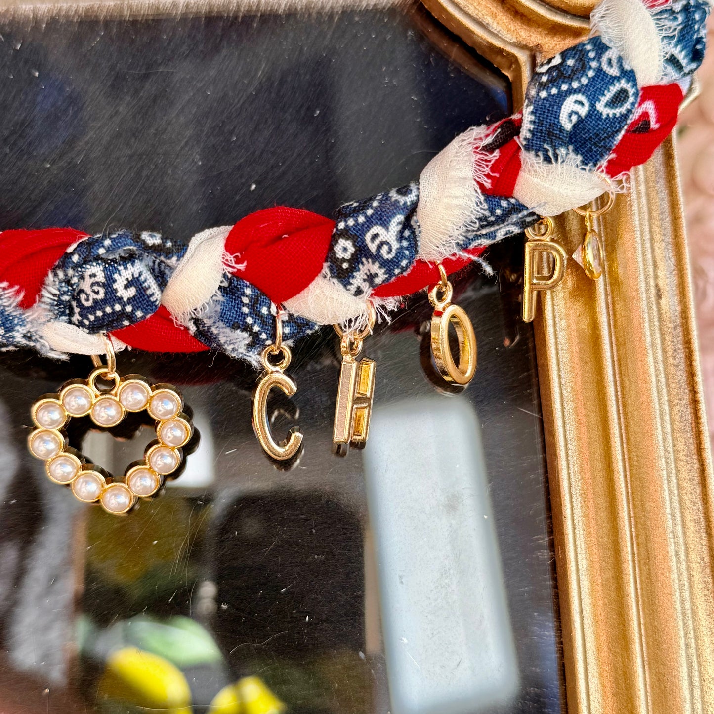 Braided Chop Chop Bandana Necklace with  pearl heart