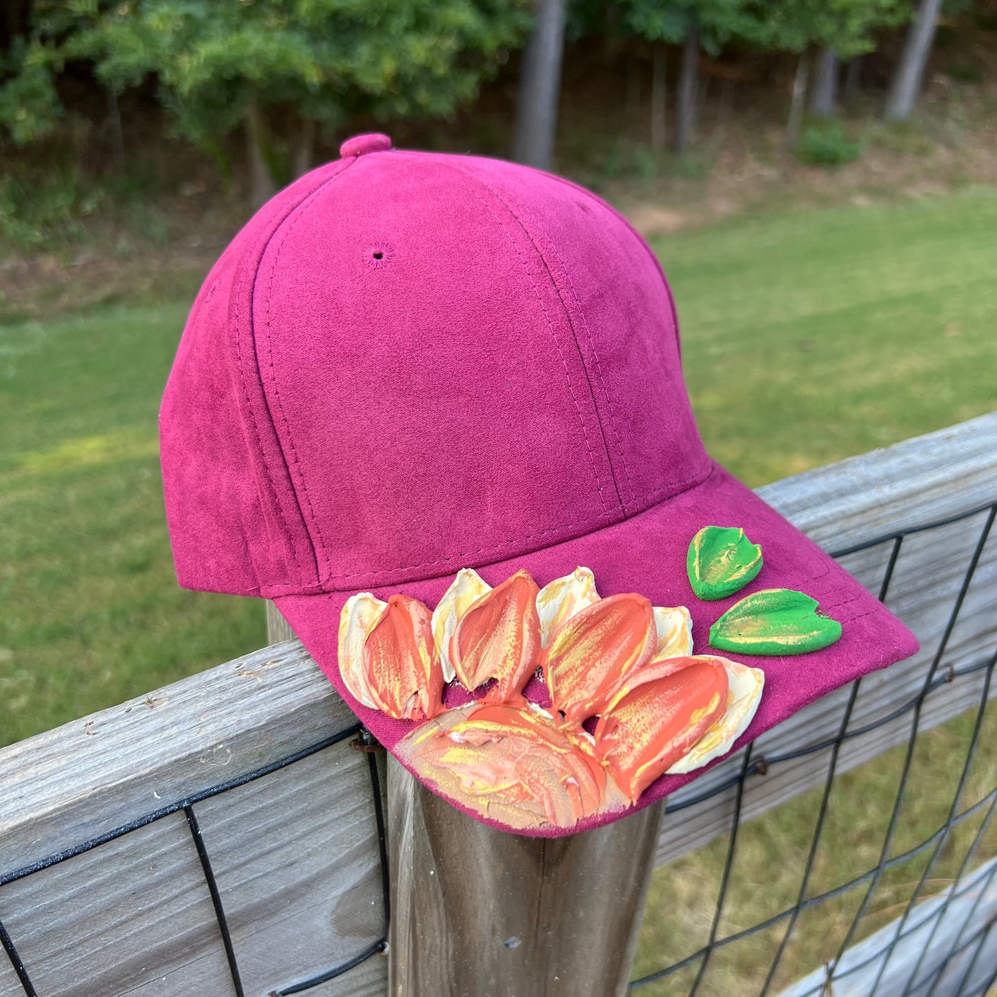 Maroon 3D flower Ball Cap