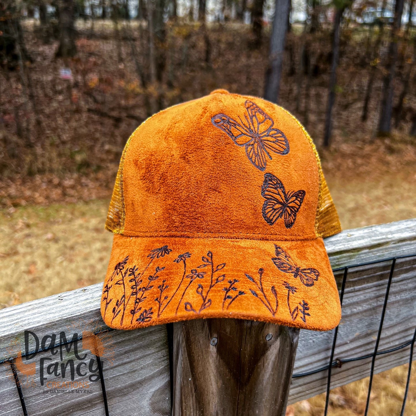 Tan Wildflowers and Butterflies Ball Cap