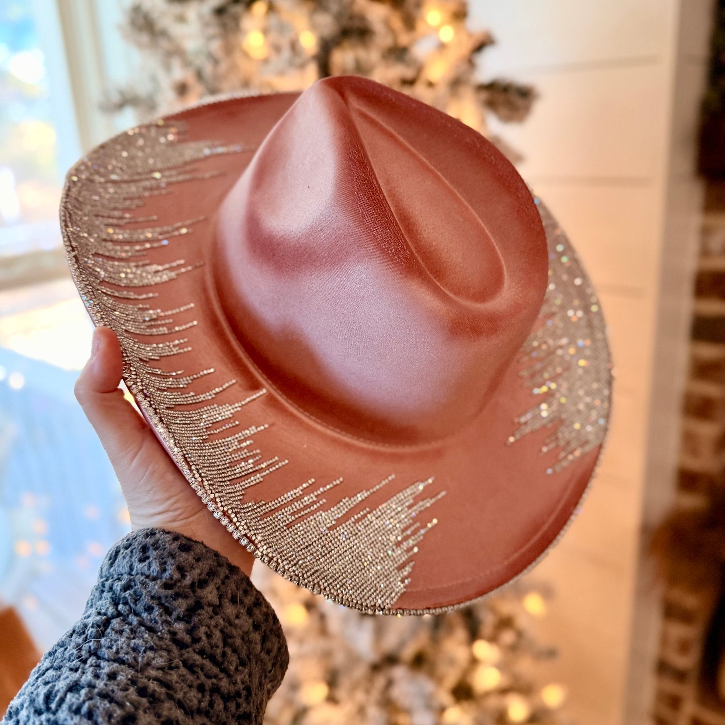 Top Rhinestone design tear drop cowgirl hat