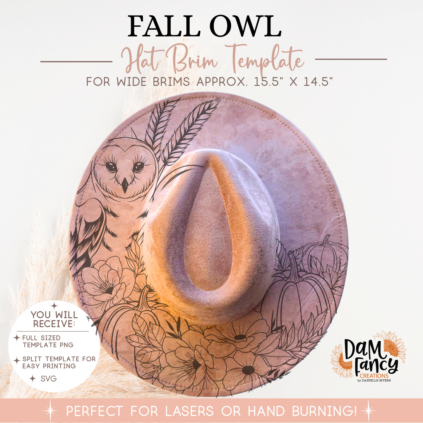 Fall Owl Wide Brim Hat template