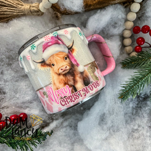 Pink Christmas Cow Drip Mug (15oz)