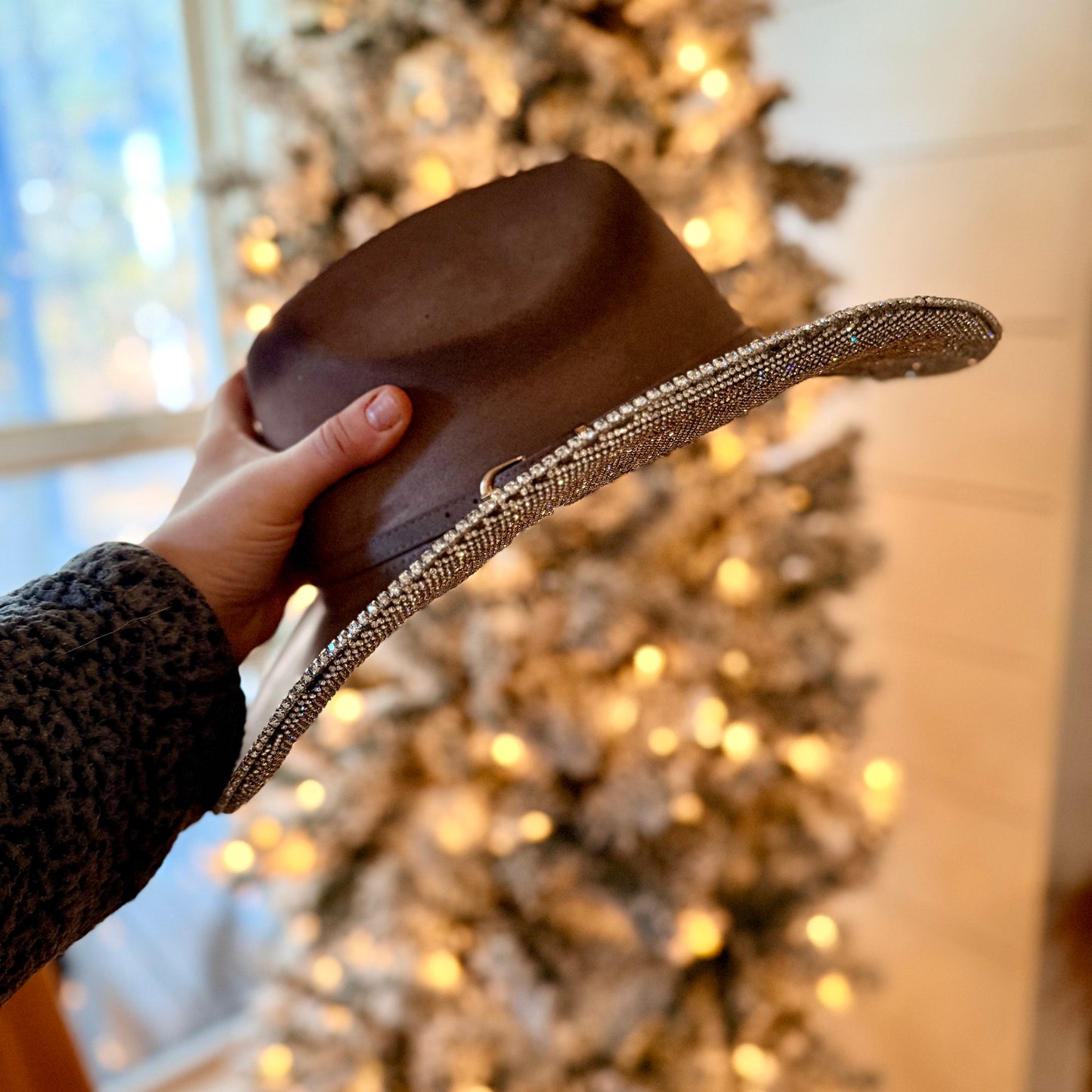 Rhinestone with leather foil cattleman cowgirl hat