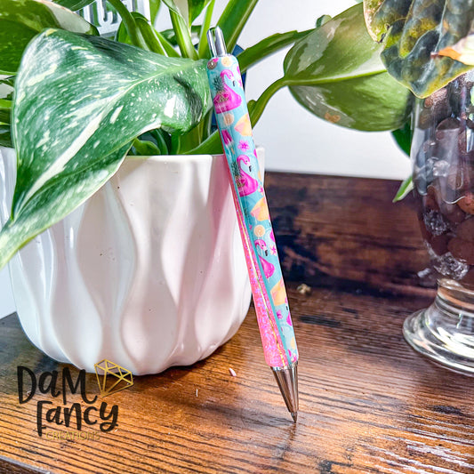 V-Split Flamingo party pen with hot pink glitter