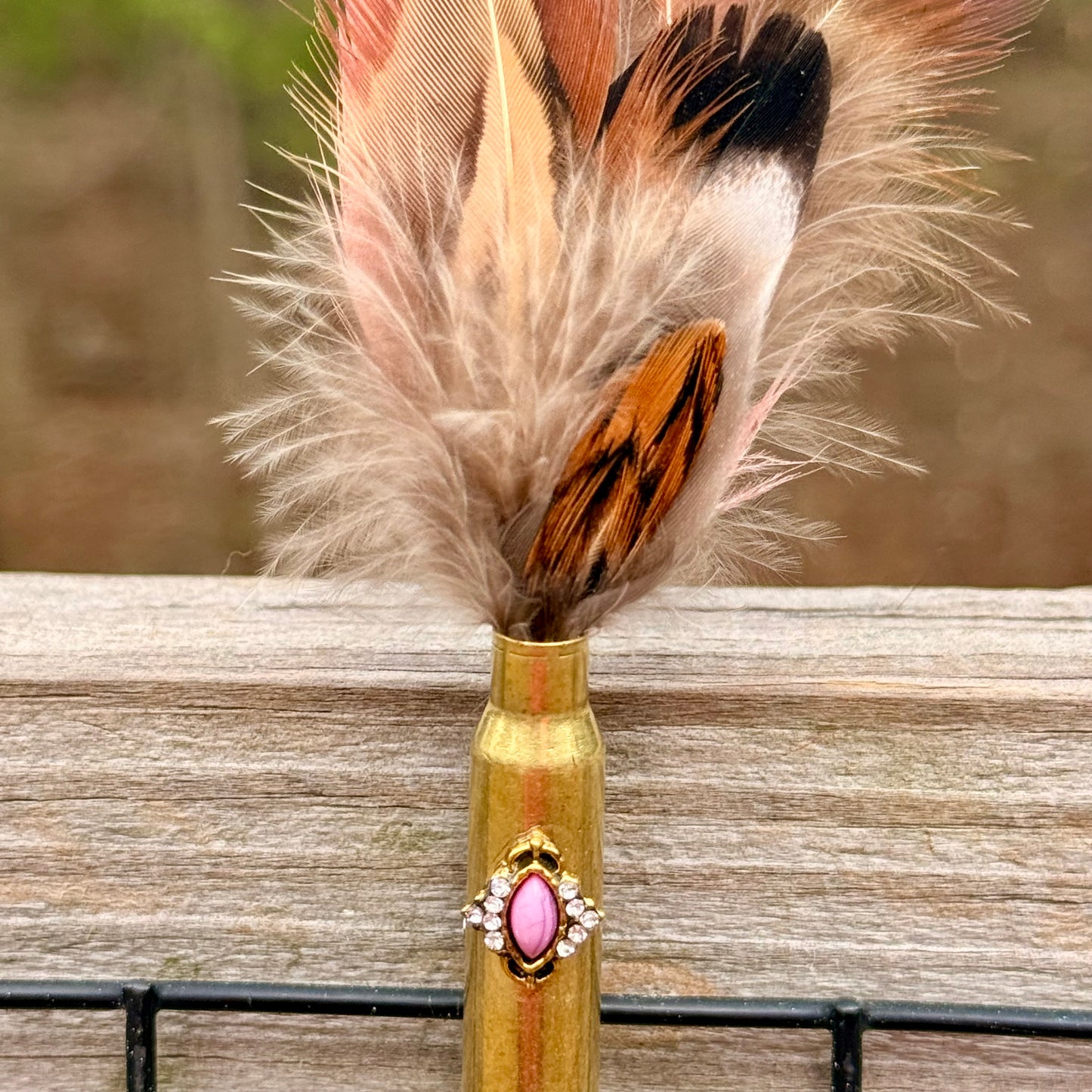 Pinkish Natural Feather Casing Clip with Pink Turquoise Gem