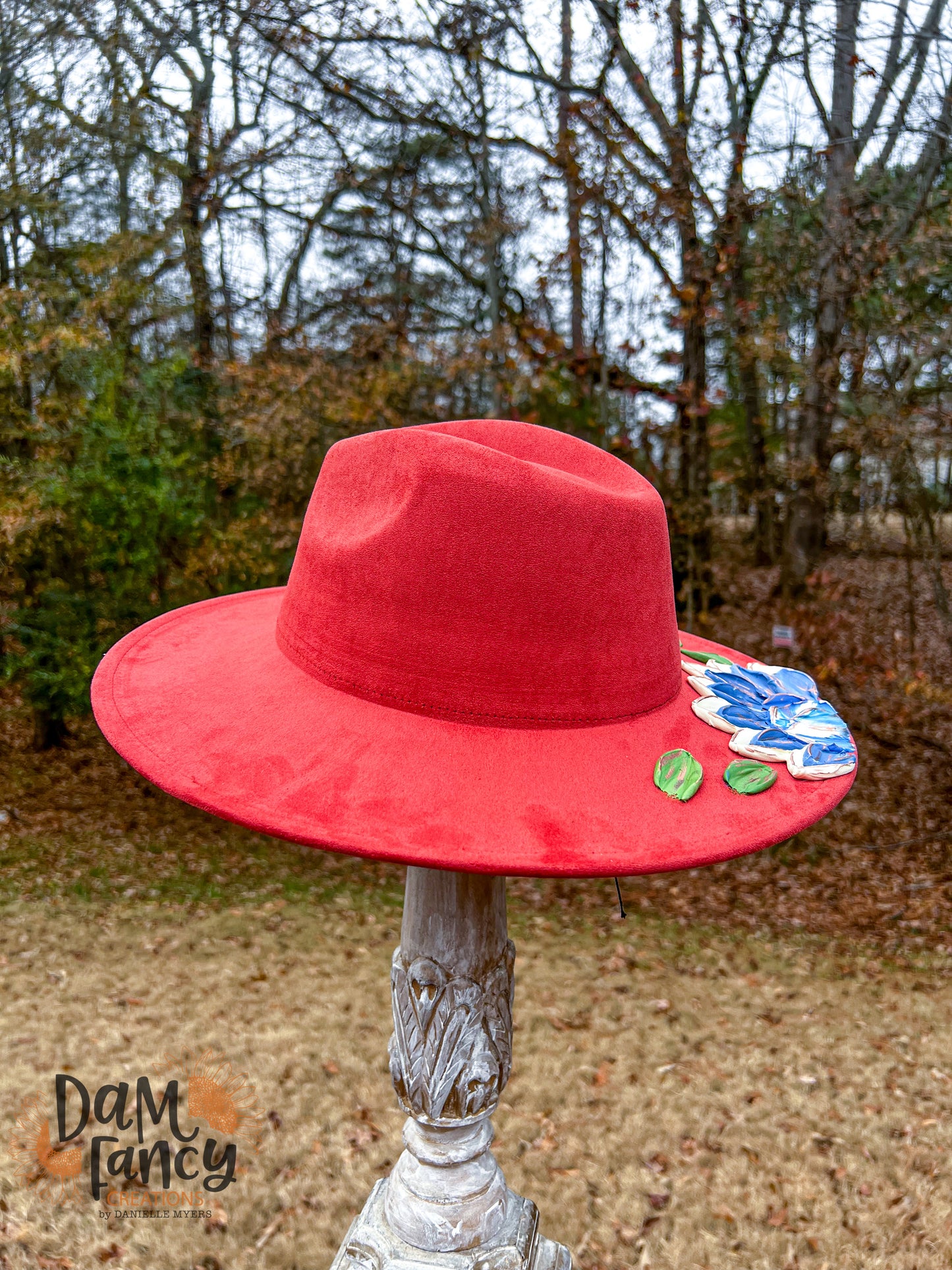 Rust Hat Single Flower Wide Brim Hat