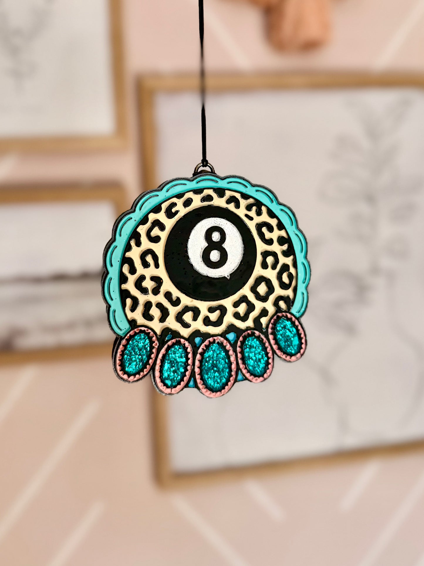 Leopard and Turquoise 8 Ball- Car Freshie