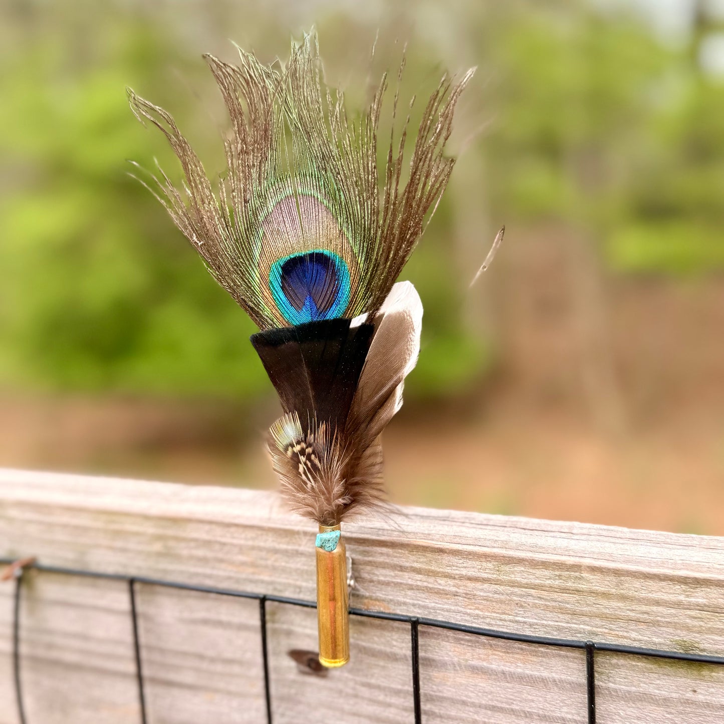 Peacock Feather Casing Clip with Turquoise