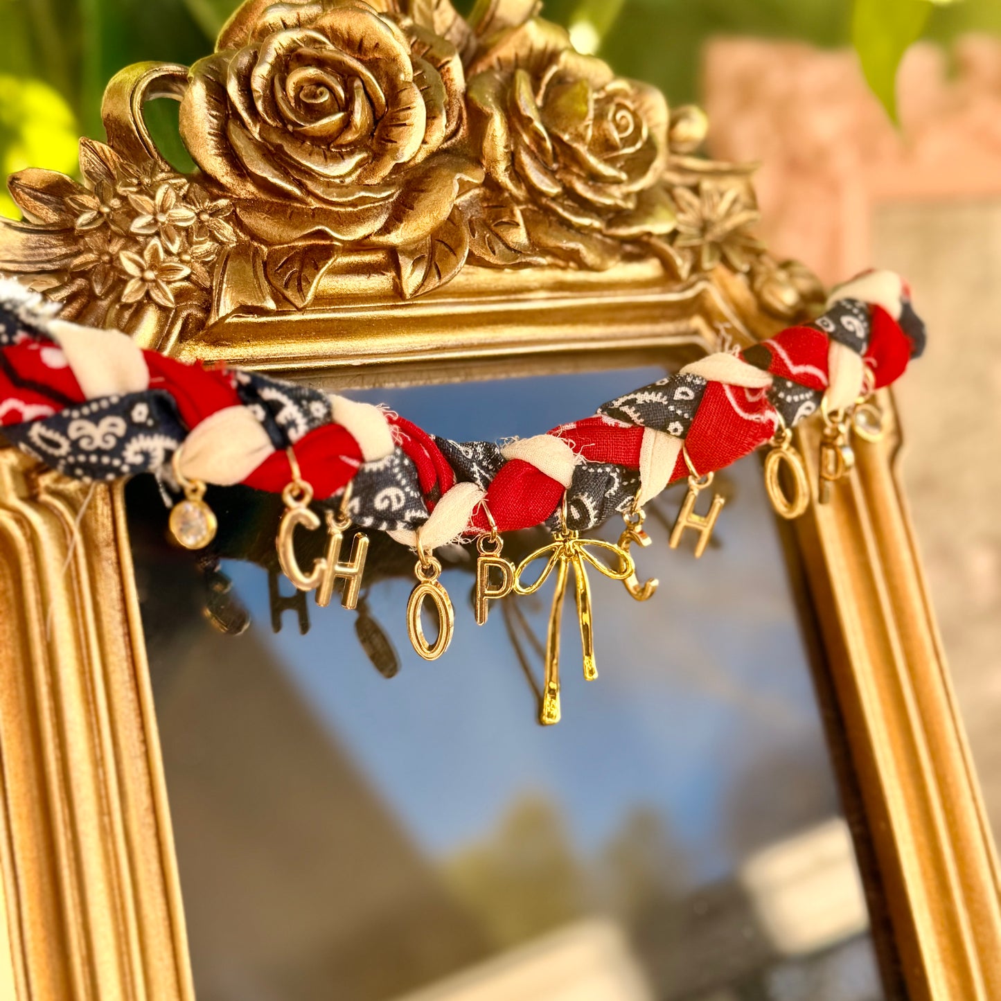 Braided Chop Chop Bandana Necklace with gold bow