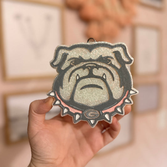 Pink and Gray Bulldog Car Freshie
