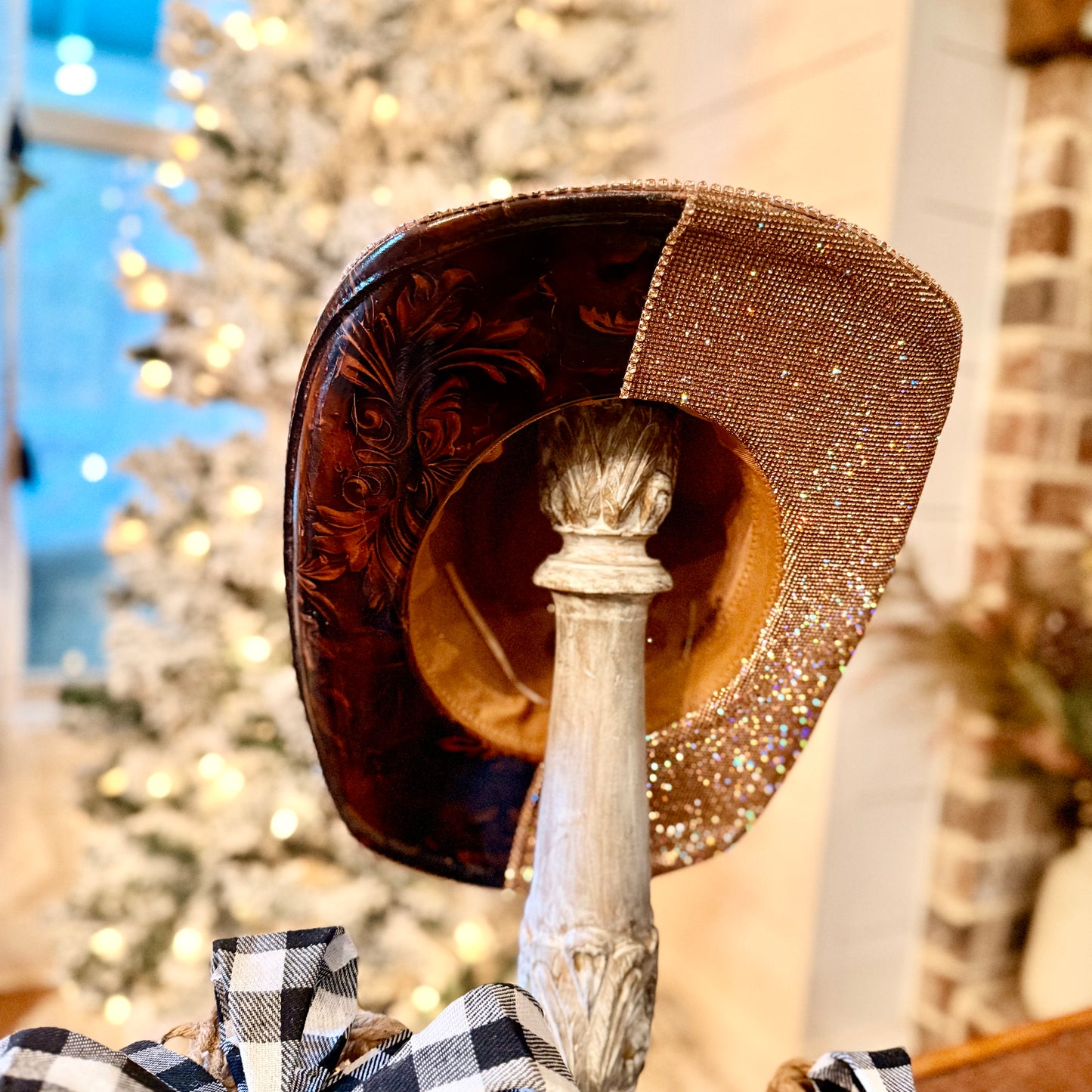 Rhinestone with leather foil tear drop cowgirl hat