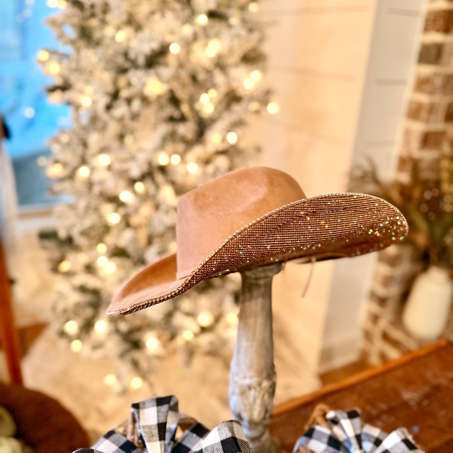 Rhinestone with leather foil tear drop cowgirl hat