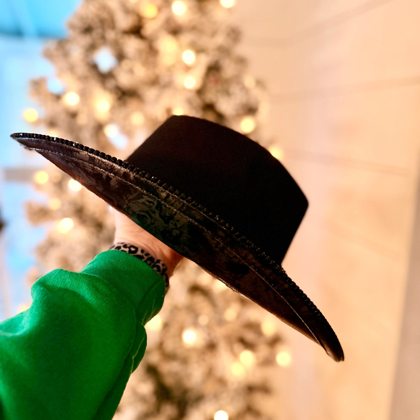 Rhinestone with silver floral foil tear drop cowgirl hat