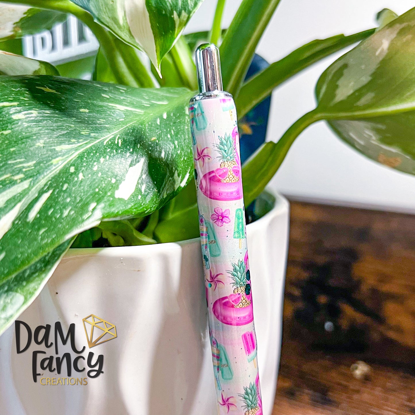 Flamingo party pen with Chunky teal glitter