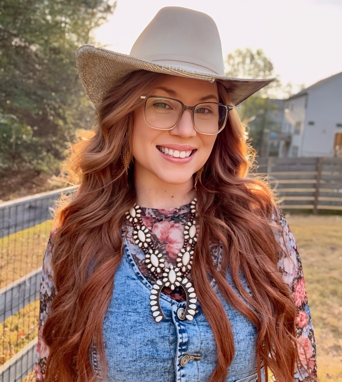 Cream Rhinestone with floral foil cattleman cowgirl hat