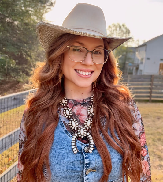 Cream Rhinestone with floral foil cattleman cowgirl hat