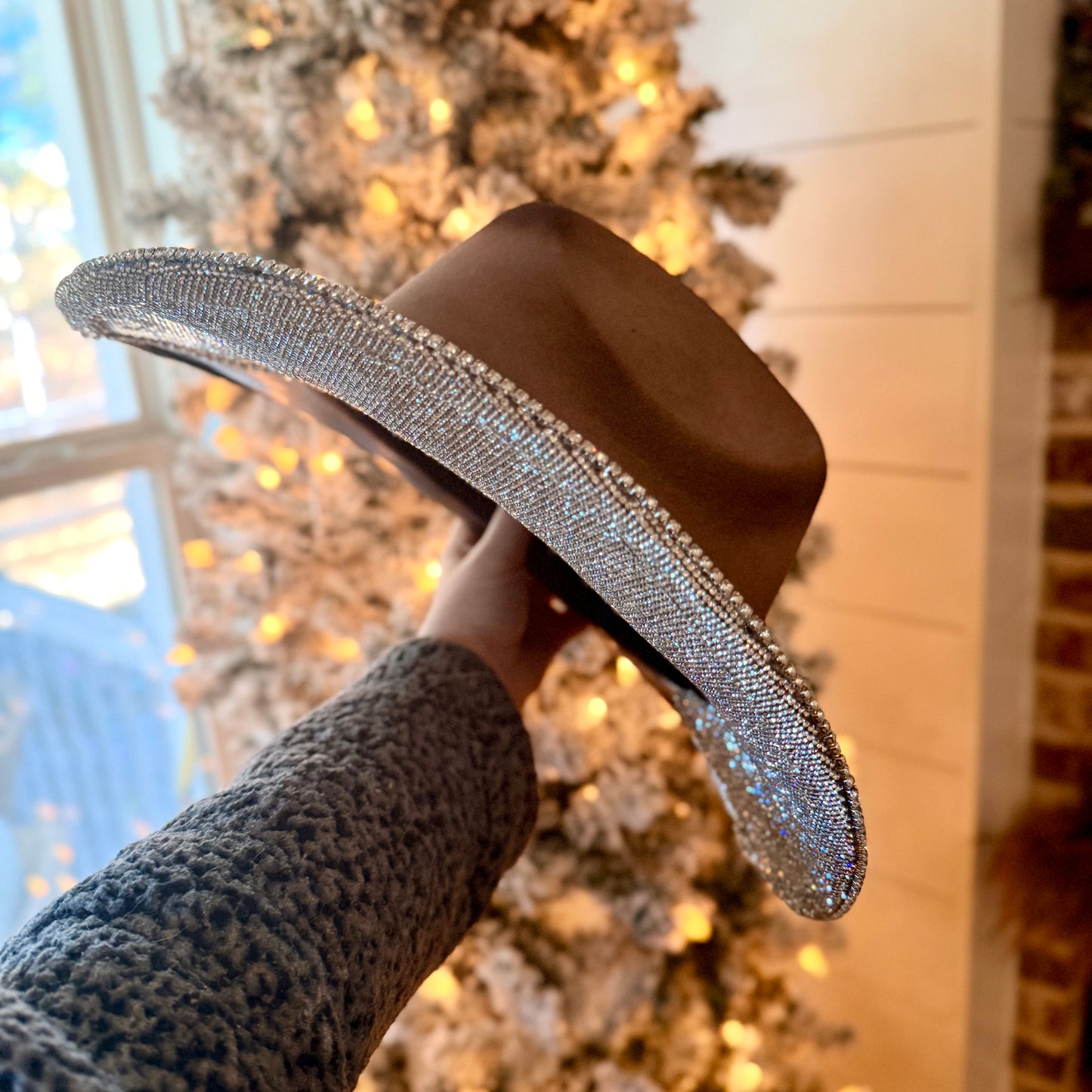 Rhinestone with leather foil cattleman cowgirl hat