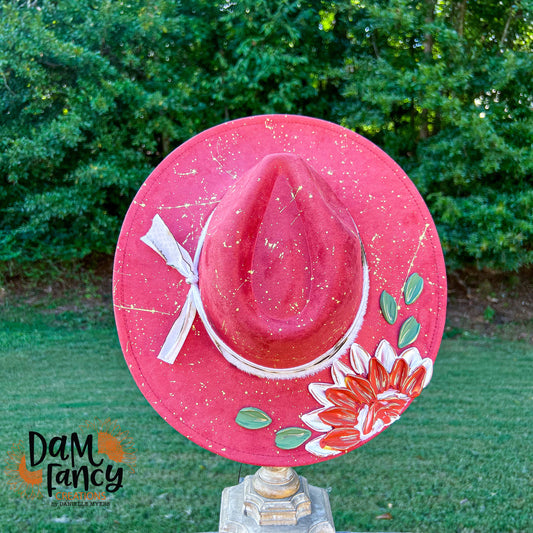 Rust Marble Floral Wide Brim