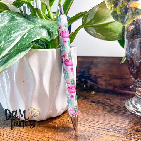Flamingo party pen with Chunky teal glitter