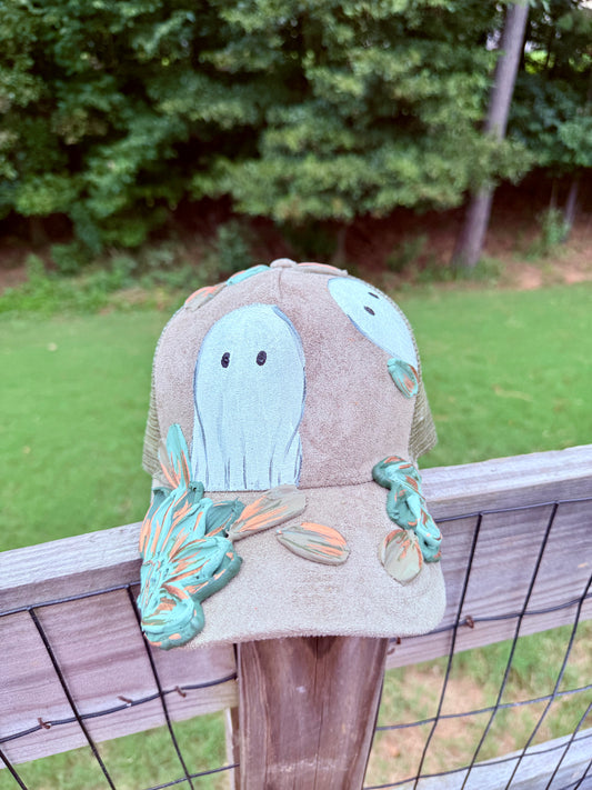 Olive 3D ghost trucker hat