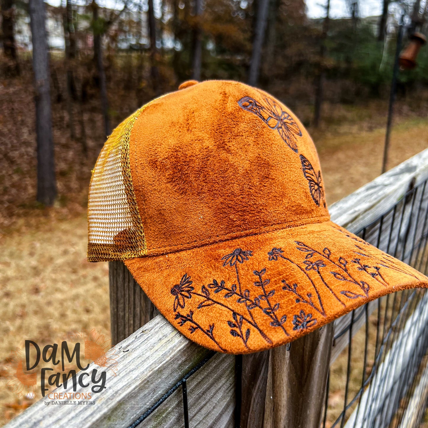 Tan Wildflowers and Butterflies Ball Cap