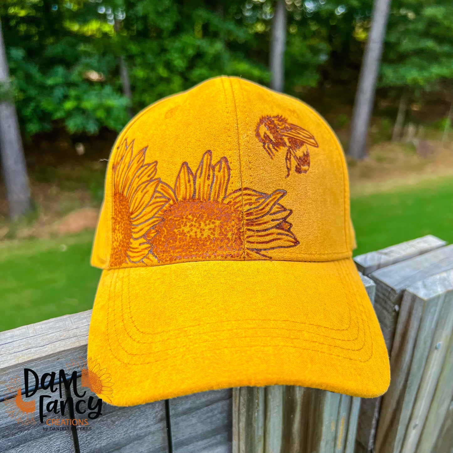 Sunflowers and honey bee ball cap