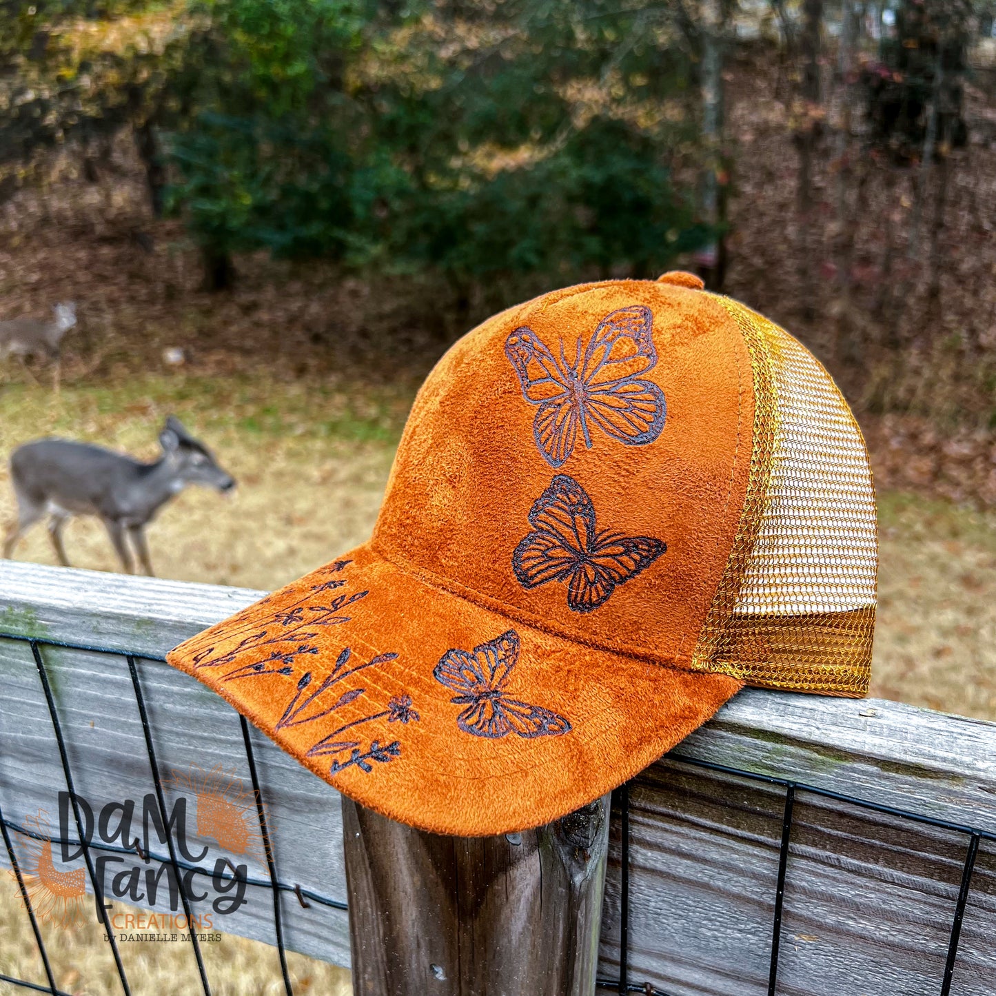 Tan Wildflowers and Butterflies Ball Cap