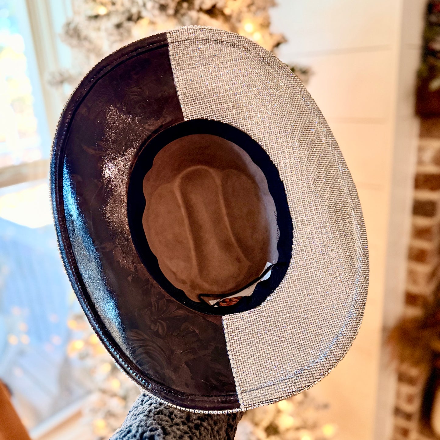 Rhinestone with leather foil cattleman cowgirl hat